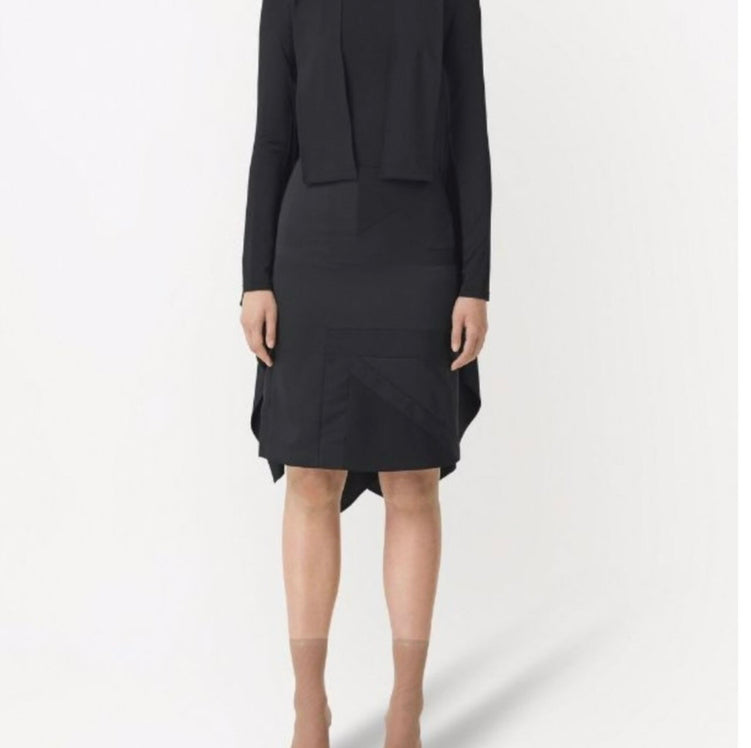 Luxury Burberry Flog Drape Intarsia Satin Skirt Black