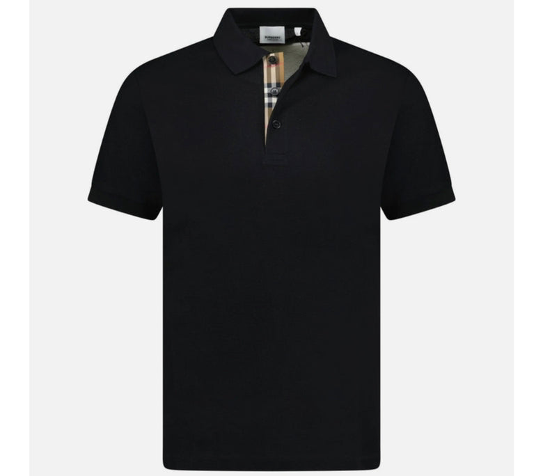 Luxury Burberry Hartford Check Placket Mens Polo Black L