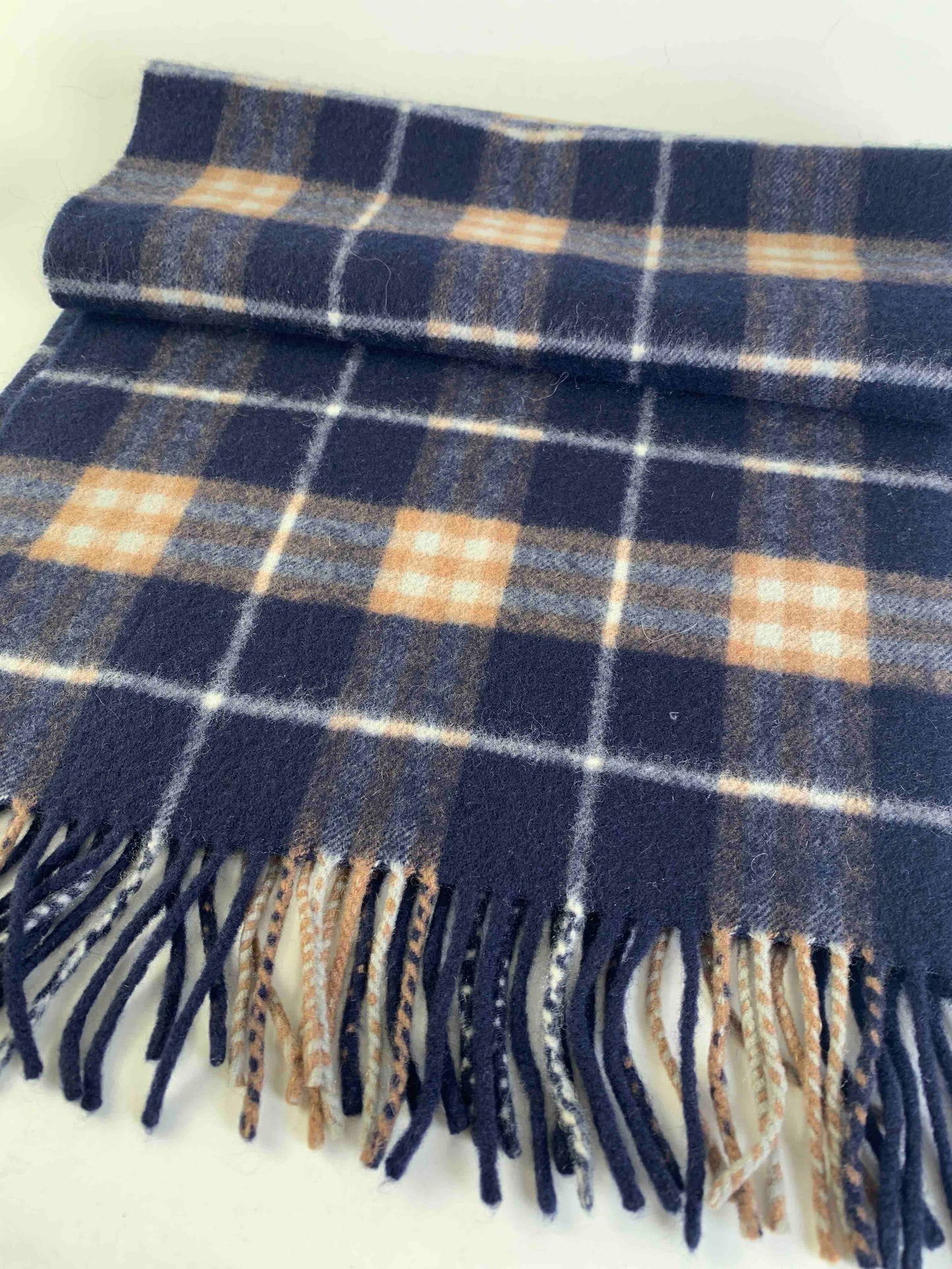 Luxury Burberry Check Pattern Navy Beige Wool Scarf