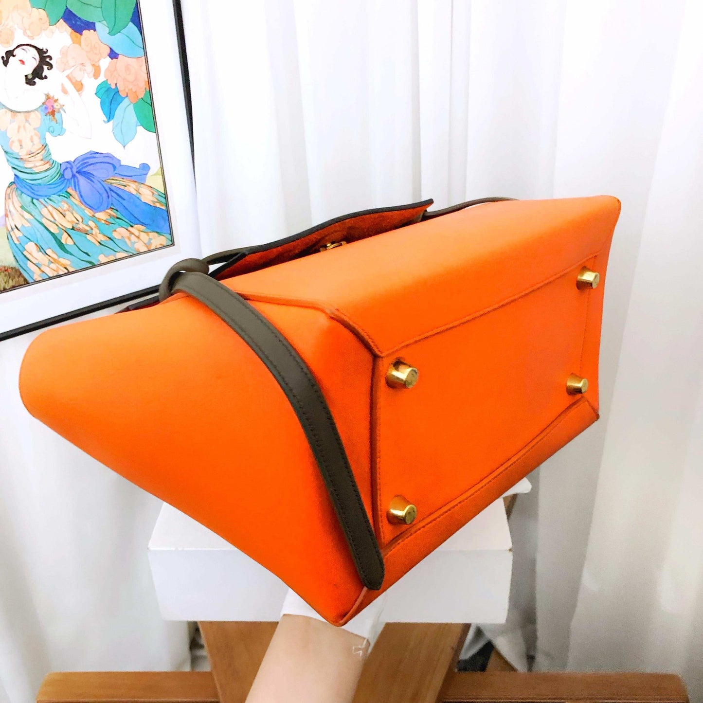 Luxury CELINE Belt Micro Tote Bag in Orange and Navy Leather