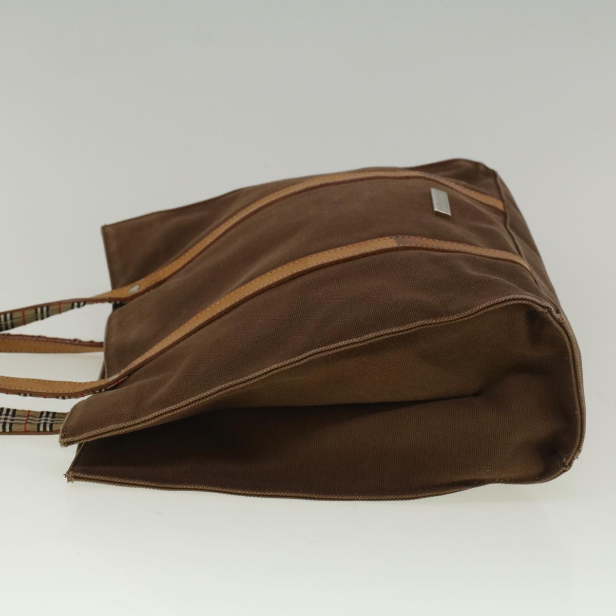 Luxury BurberrySs Blue Label Tote Bag Canvas Leather Brown Auth ti1321