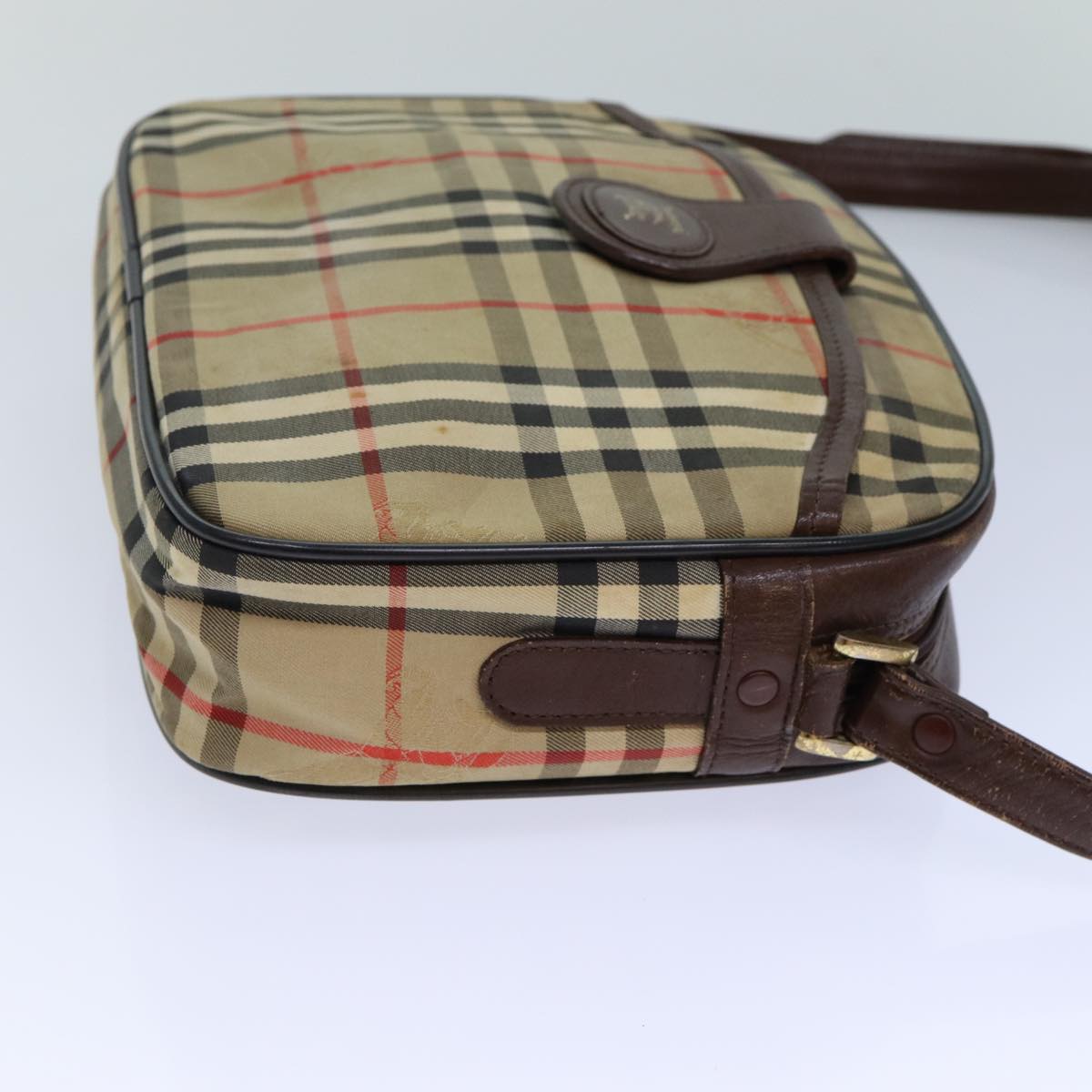 Luxury BurberrySs Nova Check Blue Label Hand Bag Canvas Black Auth ti1774