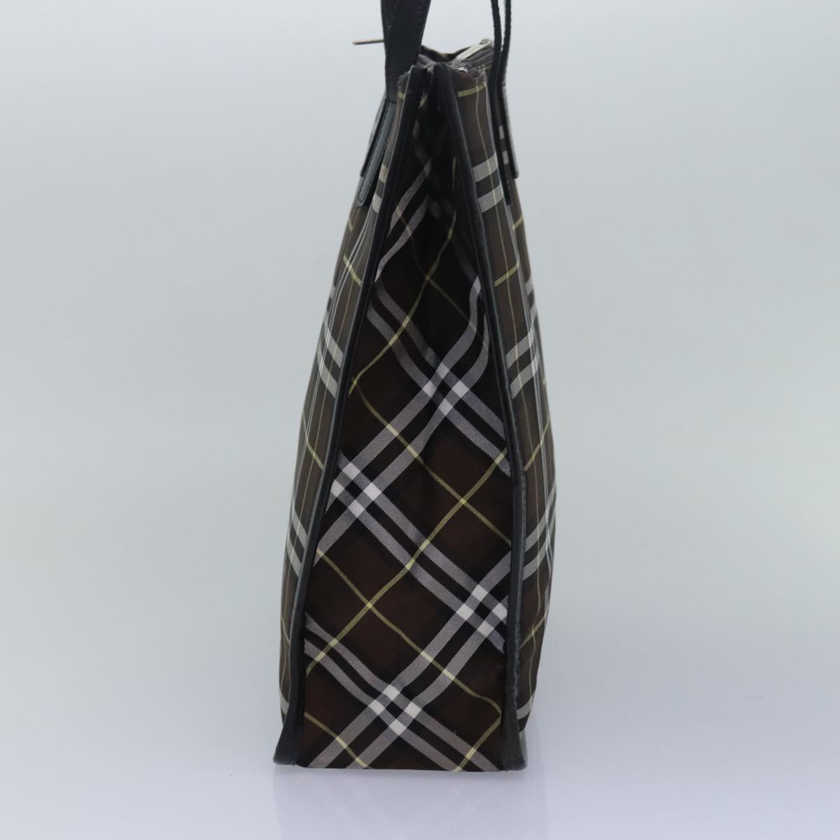 Luxury BurberrySs Nova Check Blue Label Tote Bag Nylon Leather Brown Black Auth ti1822