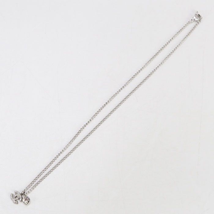CHANEL Necklace COCO Mark Heart Necklace metal,Rhinestone Silver Women