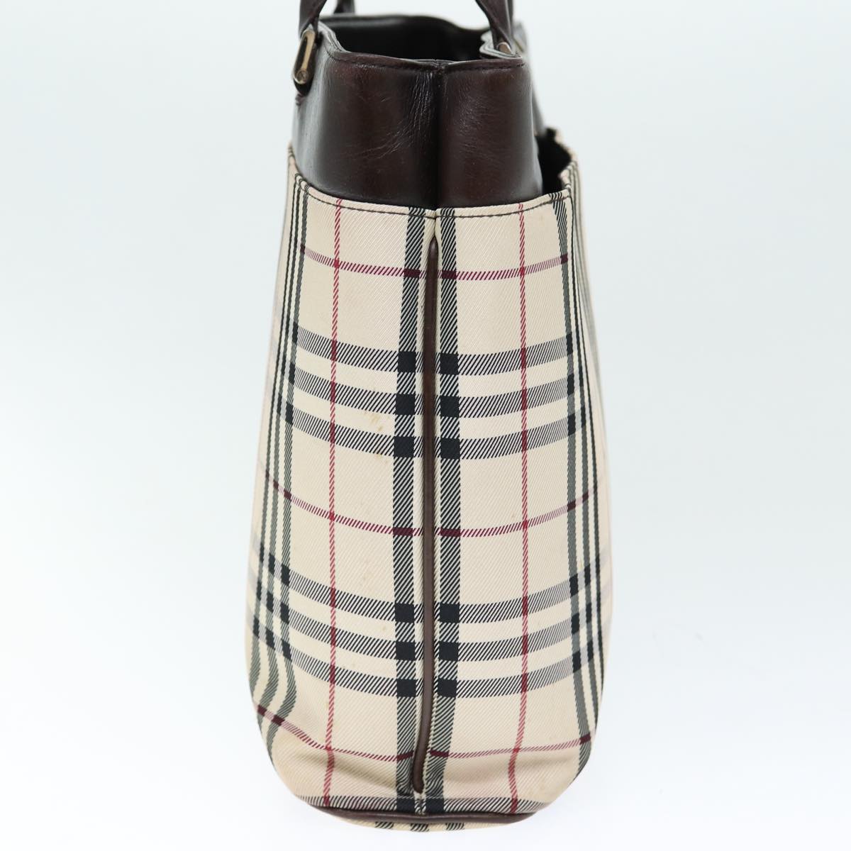 Luxury Burberry Nova Check Hand Bag Polyester Beige Auth yk12722