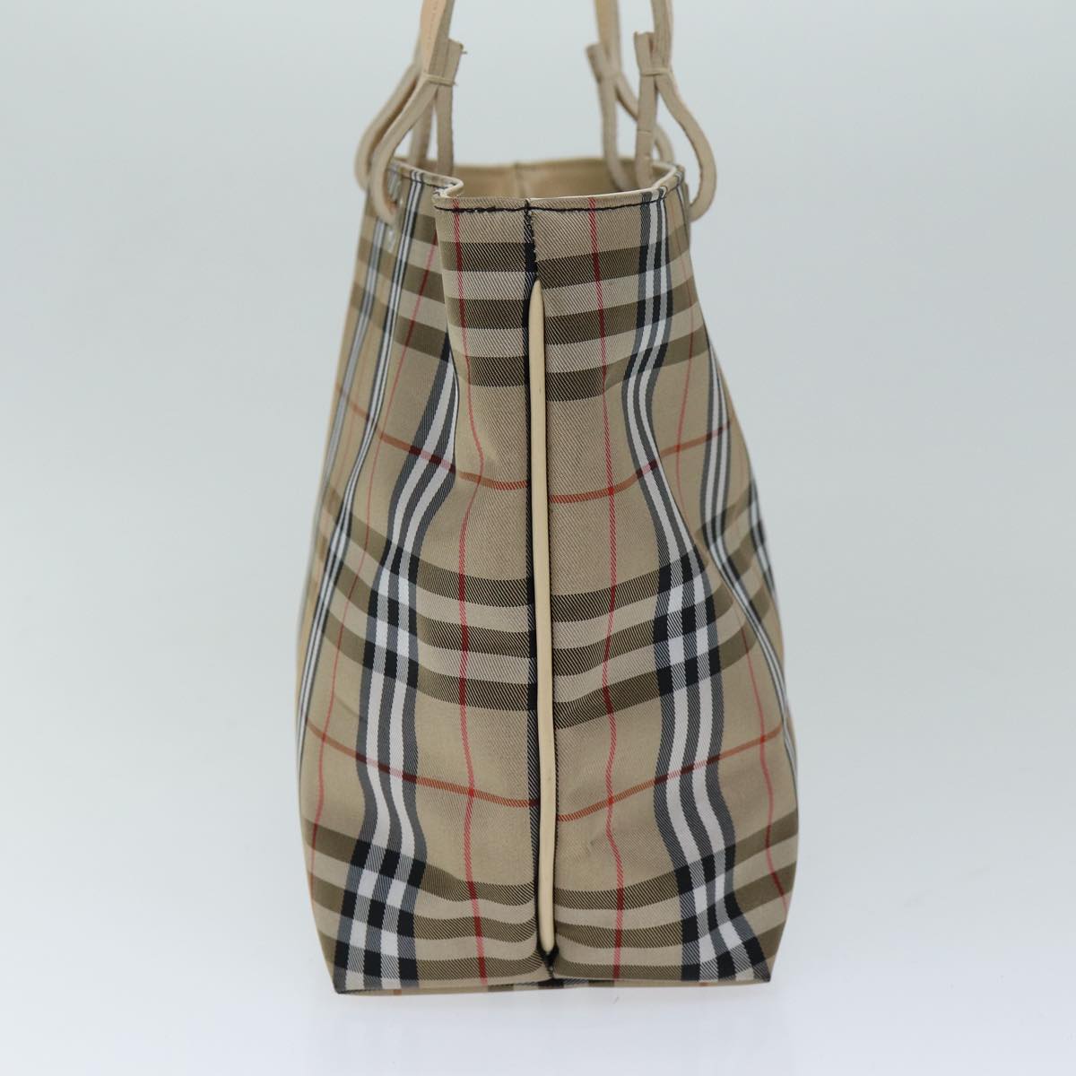 Luxury Burberry Nova Check Hand Bag Nylon Beige Auth yk12778