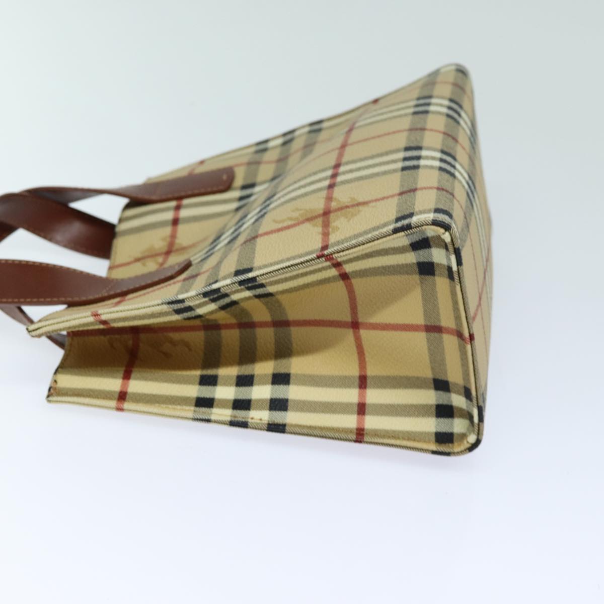 Luxury Burberry Nova Check Hand Bag PVC Leather Beige Auth yk13701