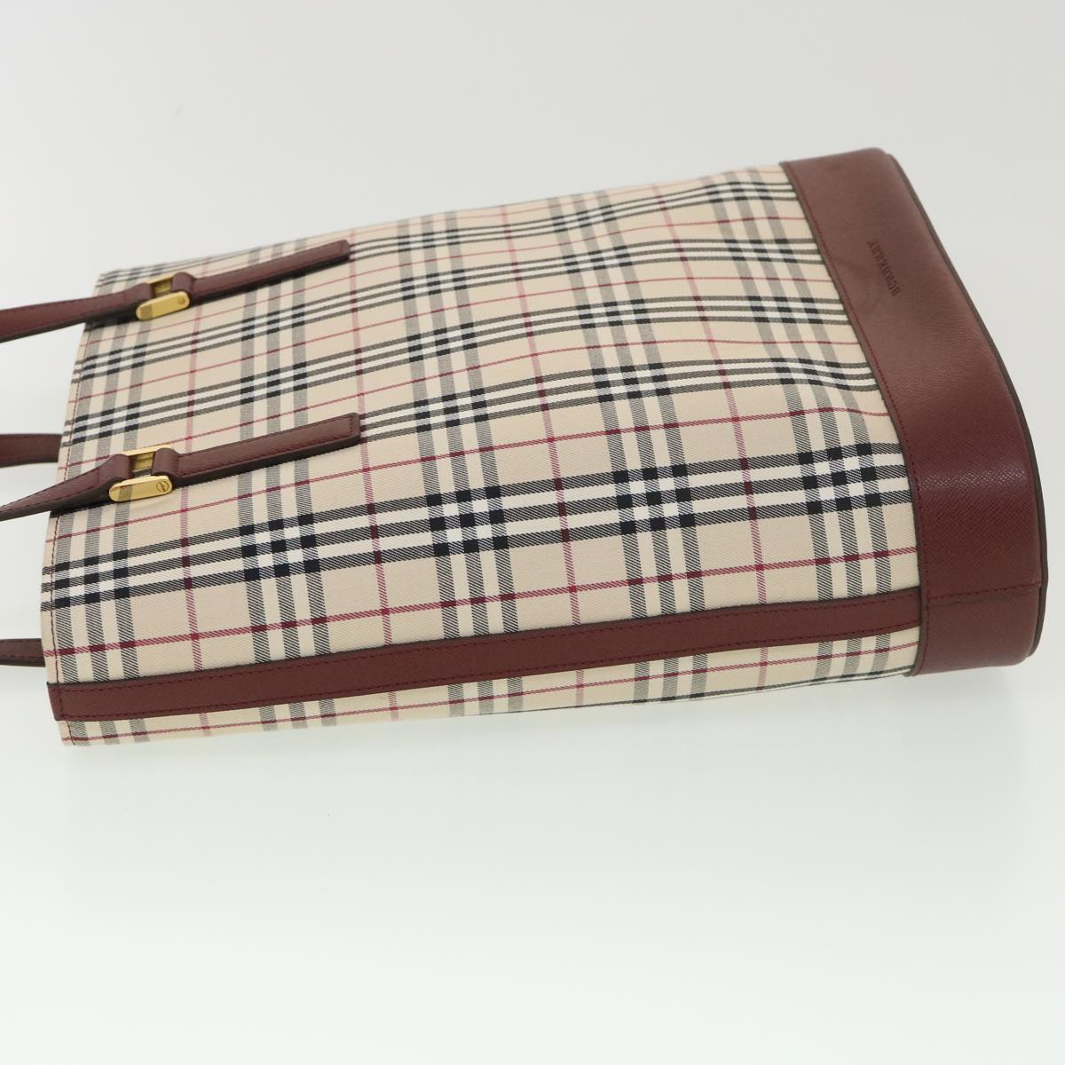 Luxury Burberry Nova Check Tote Bag Nylon Beige Auth yk6343