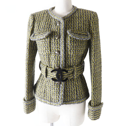 CHANEL coat P57148 Outer material: 43% rayon, 26% acrylic, 13% wool, 10% polyester, 7% nylon, 1% fiber, 100% silk Yellow x gray Women 36