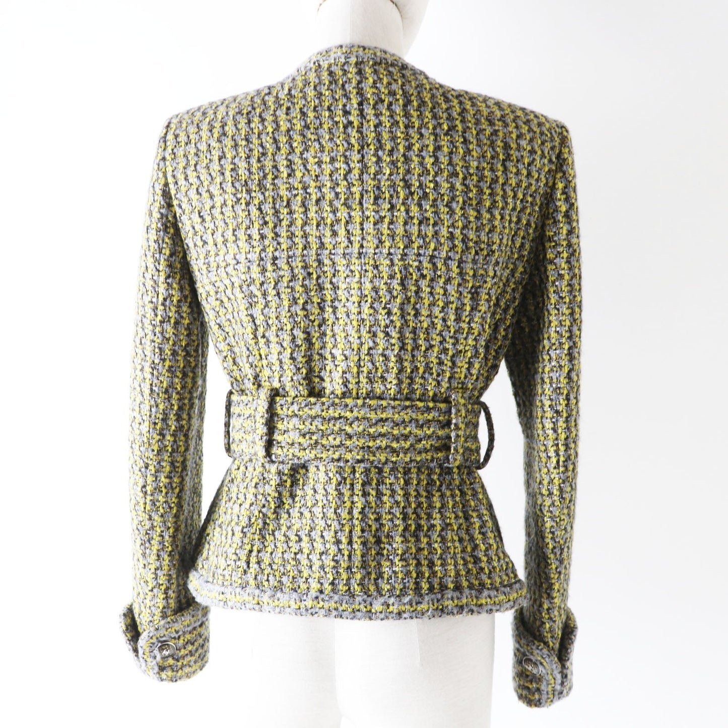 CHANEL coat P57148 Outer material: 43% rayon, 26% acrylic, 13% wool, 10% polyester, 7% nylon, 1% fiber, 100% silk Yellow x gray Women 36