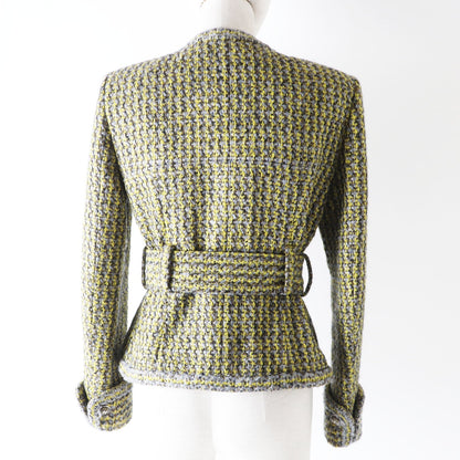 CHANEL coat P57148 Outer material: 43% rayon, 26% acrylic, 13% wool, 10% polyester, 7% nylon, 1% fiber, 100% silk Yellow x gray Women 36