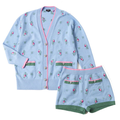 CHANEL setup P73869 P73823 Outer: 100% cashmere, part: 99% cashmere, part: 1% polyurethane light blue multi Women (Top)36, (Bottom)38