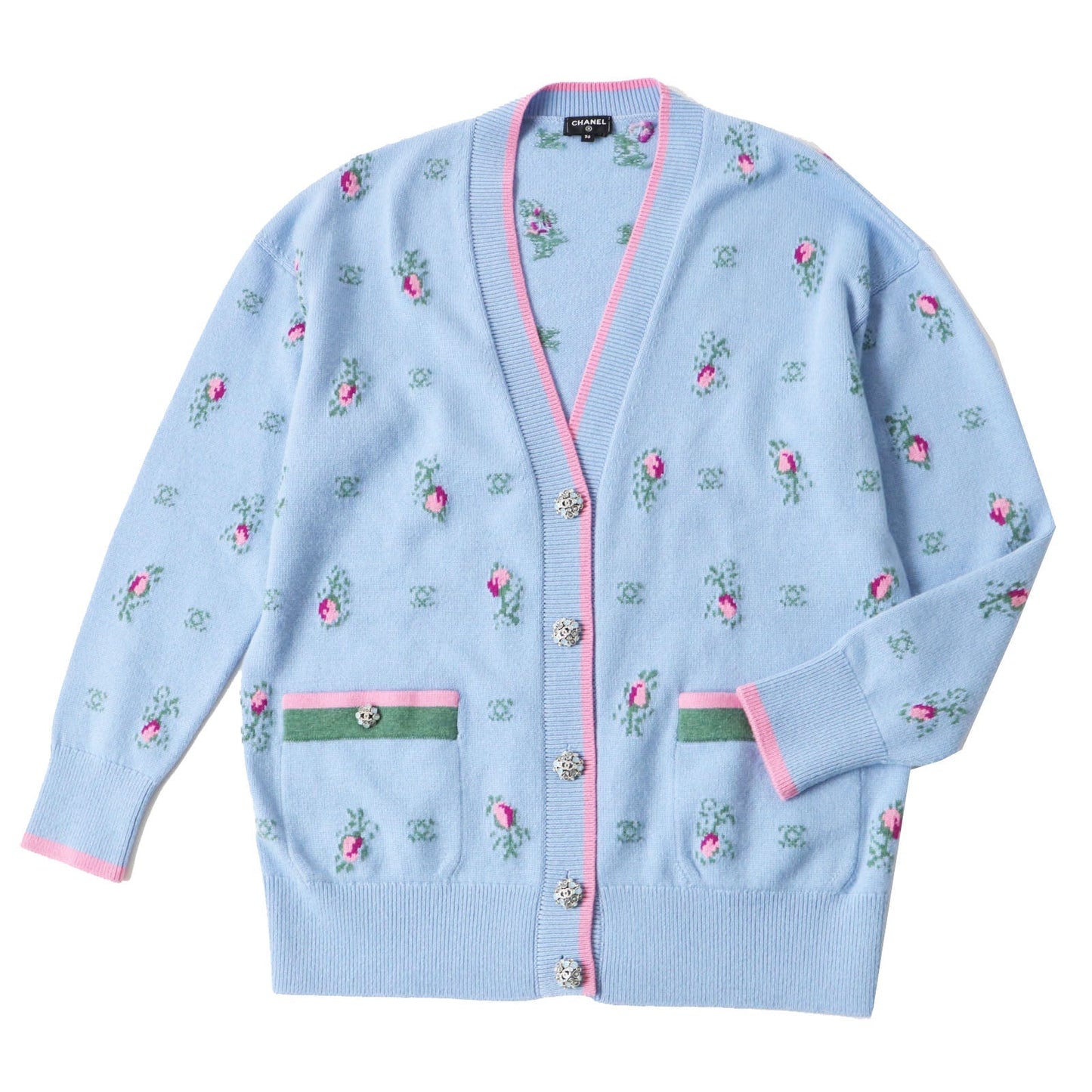 CHANEL setup P73869 P73823 Outer: 100% cashmere, part: 99% cashmere, part: 1% polyurethane light blue multi Women (Top)36, (Bottom)38