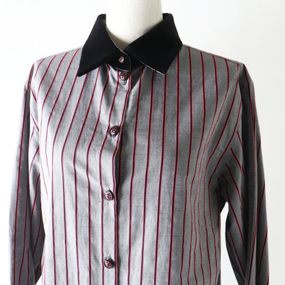 CHANEL Long sleeve shirt 22B P73409 Outer: 96% cotton, Outer: 4% polyester, Part: 71% cotton, Part: 29% silk Gray x Pink x Black Women 36