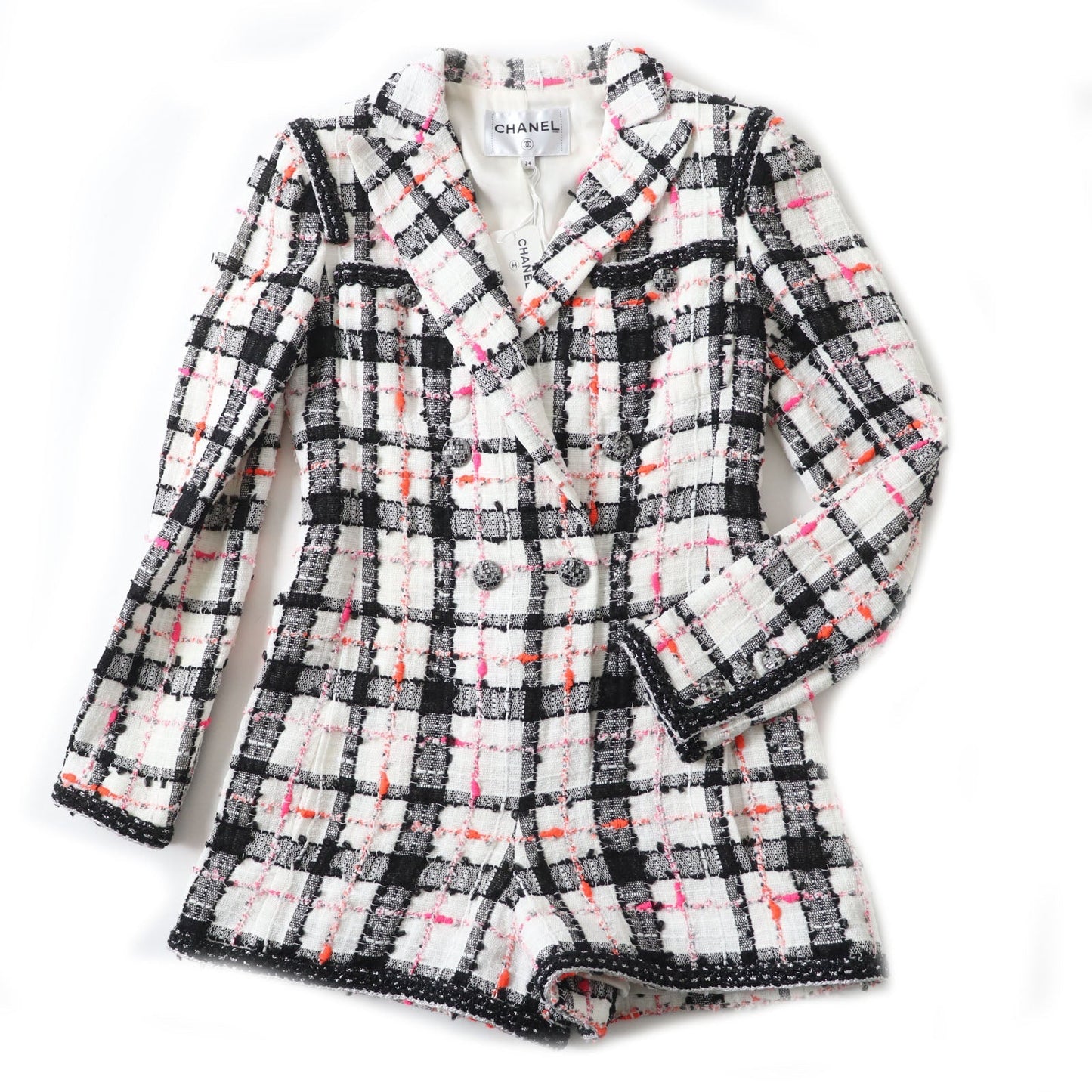 CHANEL overalls 20S P64167 Outer material: 89% nylon, Outer material: 4% cotton, Outer material: 4% acrylic, Outer material: 3% rayon, Lining: , Slit thread specification Lining: 100% silk White Black Pink Orange Women 34