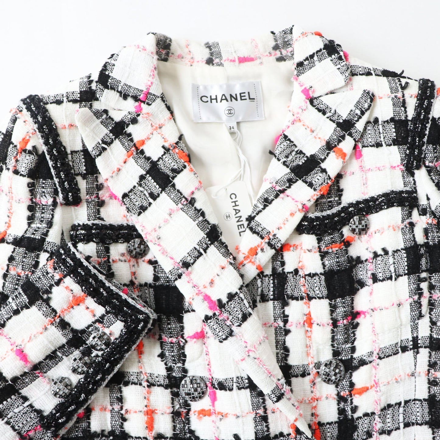 CHANEL overalls 20S P64167 Outer material: 89% nylon, Outer material: 4% cotton, Outer material: 4% acrylic, Outer material: 3% rayon, Lining: , Slit thread specification Lining: 100% silk White Black Pink Orange Women 34