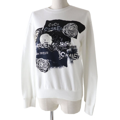 CHANEL sweat 20P P63298 Main: 100% cotton white graphic logo sweatshirt Women XS