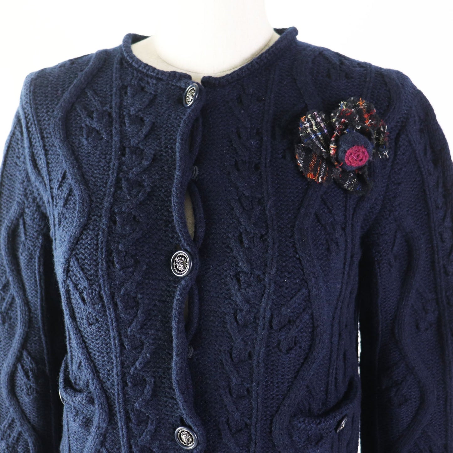 CHANEL cardigan P46489 Main: 100% cashmere, Other: 58% cashmere, 20% wool, 10% rayon, 9% nylon, 3% silk Navy Women 34