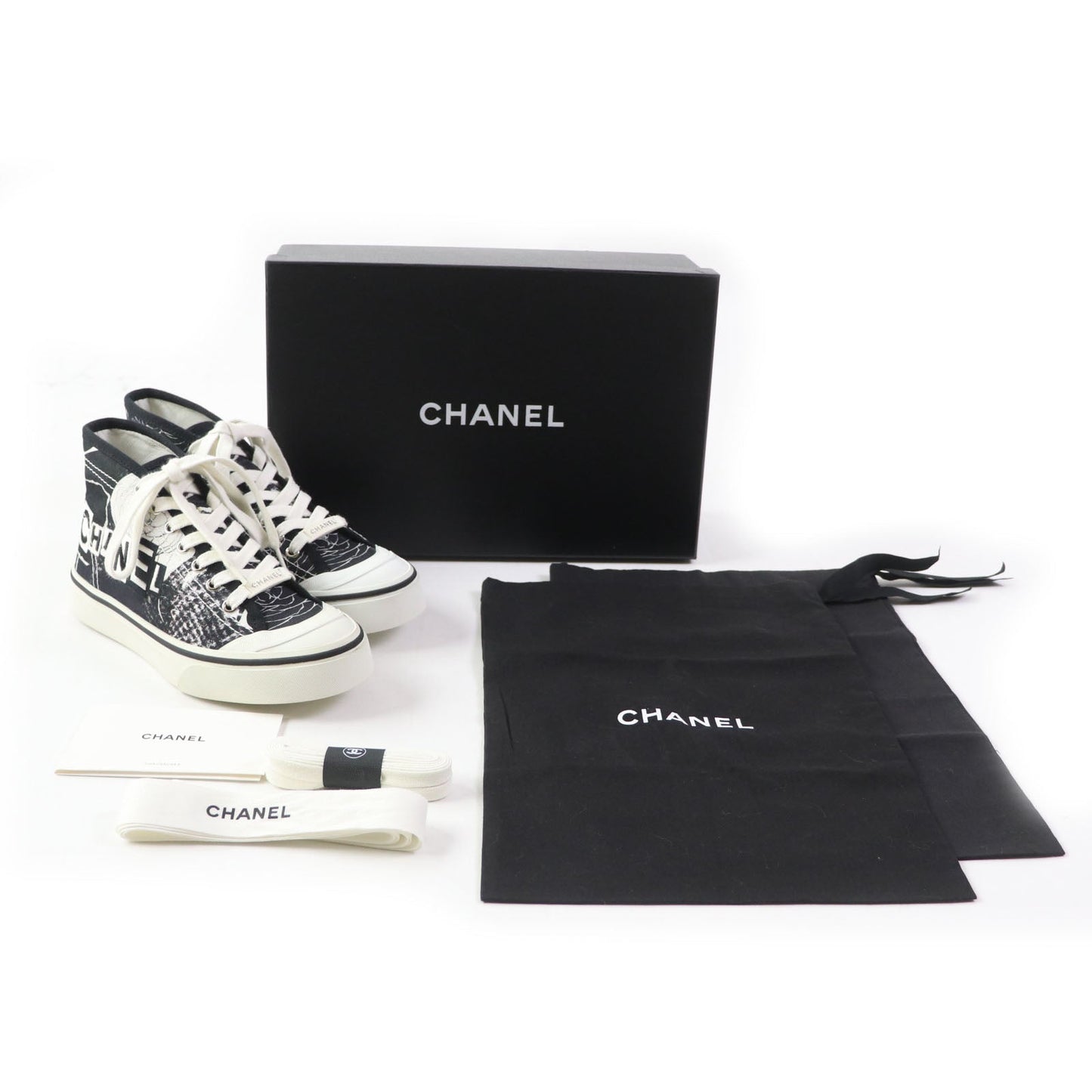 CHANEL High cut sneakers 20P G35960 Main: Canvas, Main: Rubber White black Graffiti Mid Cut Women 35