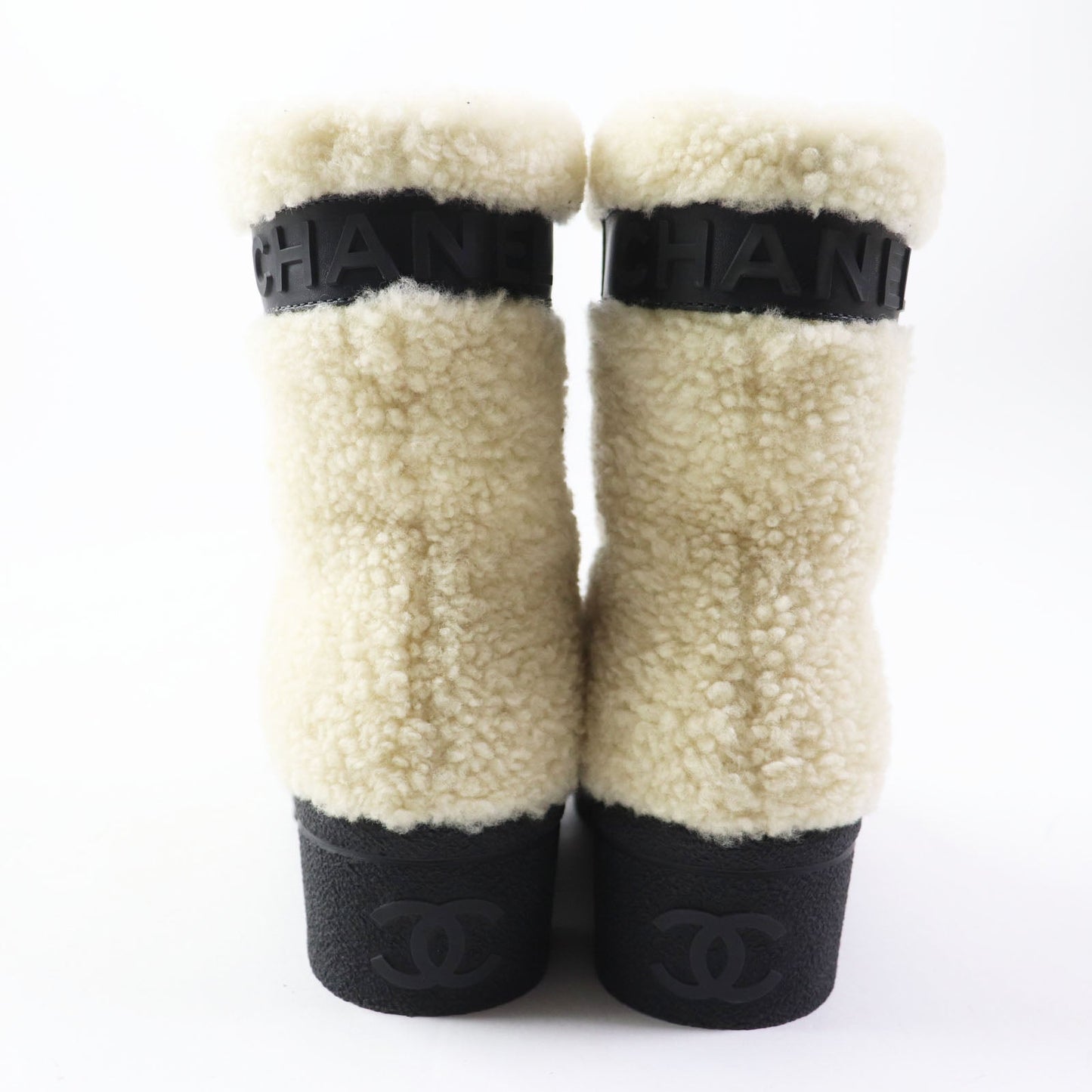 CHANEL short boots G34080 Mouton x leather Black beige Women 34.5