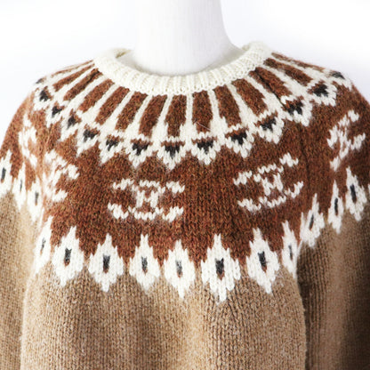 CELINE knit 2ADJ7823V Main: 100% wool Brown type Trim-off Fair Isle jacquard cropped crewneck sweater Women XS