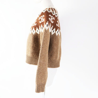 CELINE knit 2ADJ7823V Main: 100% wool Brown type Trim-off Fair Isle jacquard cropped crewneck sweater Women XS