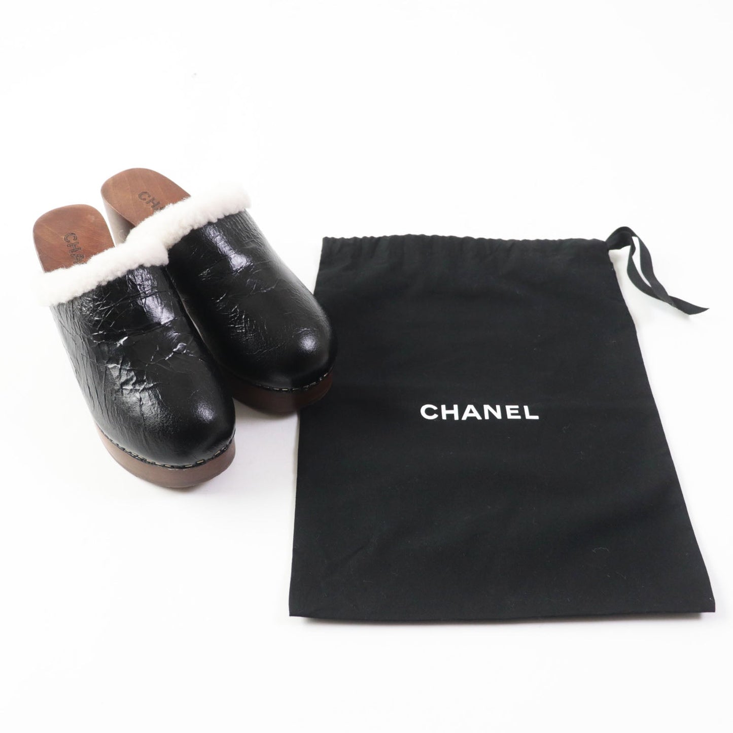 CHANEL Sandals G35368 Sheepskin Wood type Black brown Women 36