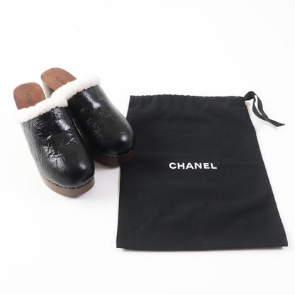 CHANEL Sandals G35368 Sheepskin Wood type Black brown Women 36