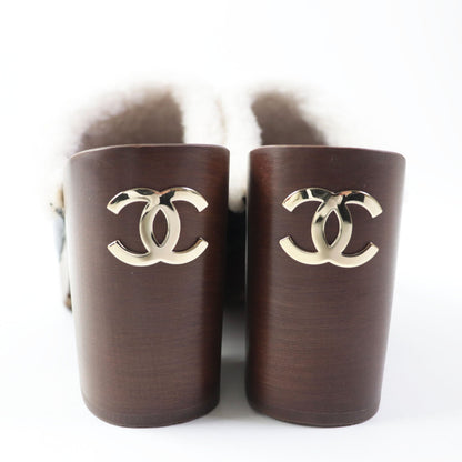 CHANEL Sandals G35368 Sheepskin Wood type Black brown Women 36