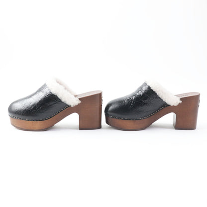 CHANEL Sandals G35368 Sheepskin Wood type Black brown Women 36