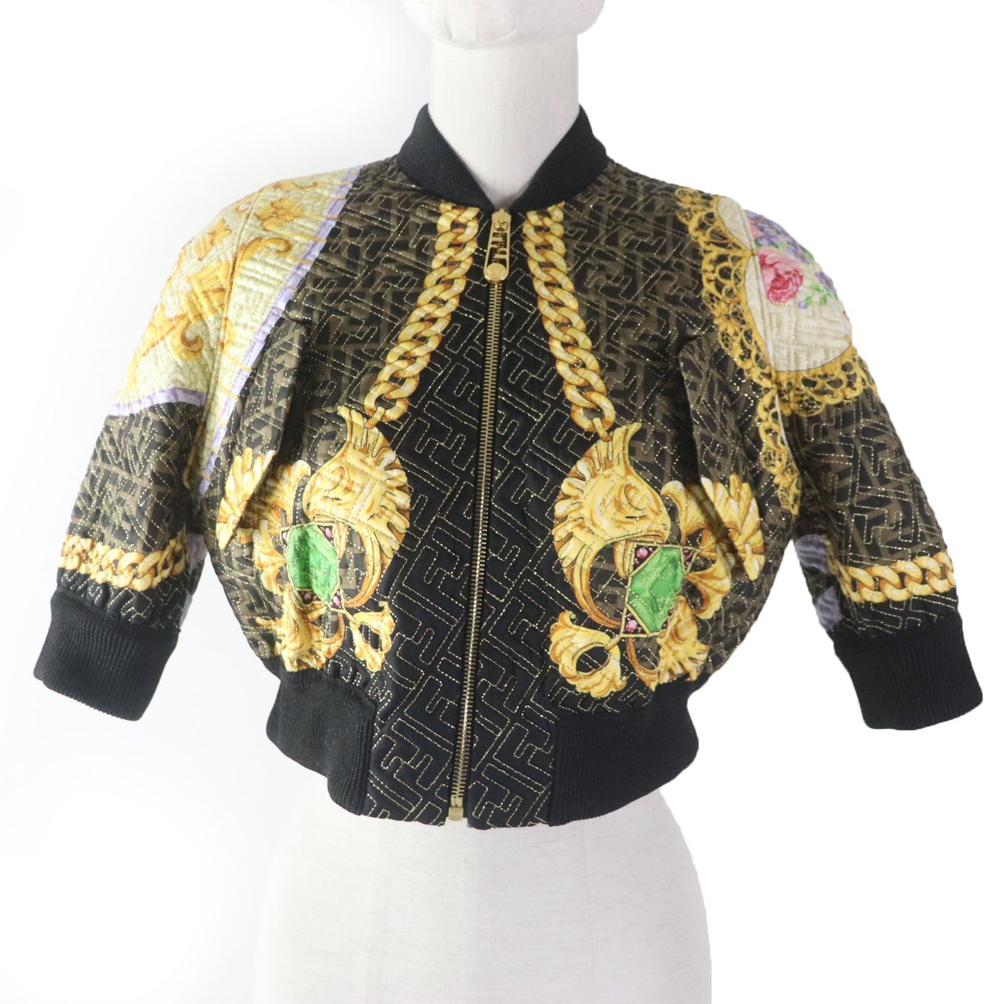 FENDI Blouson FJ7258 Main: 100% silk, Filling: 69% polyester, Filling: 27% nylon, Filling: 4% polyurethane, Lining: 100% silk Black type Multi Women 36