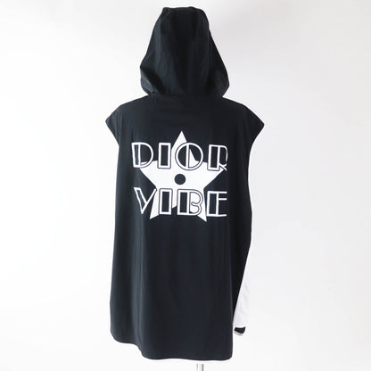 Christian Dior Hoodie 243G15A2260 Outer material: 88% nylon, Outer material: 12% polyurethane, Part: 84% polyester, Part: 16% polyurethane Black White Sleeveless Technical Jersey Zip Hoodie DIOR VIBE Women XS