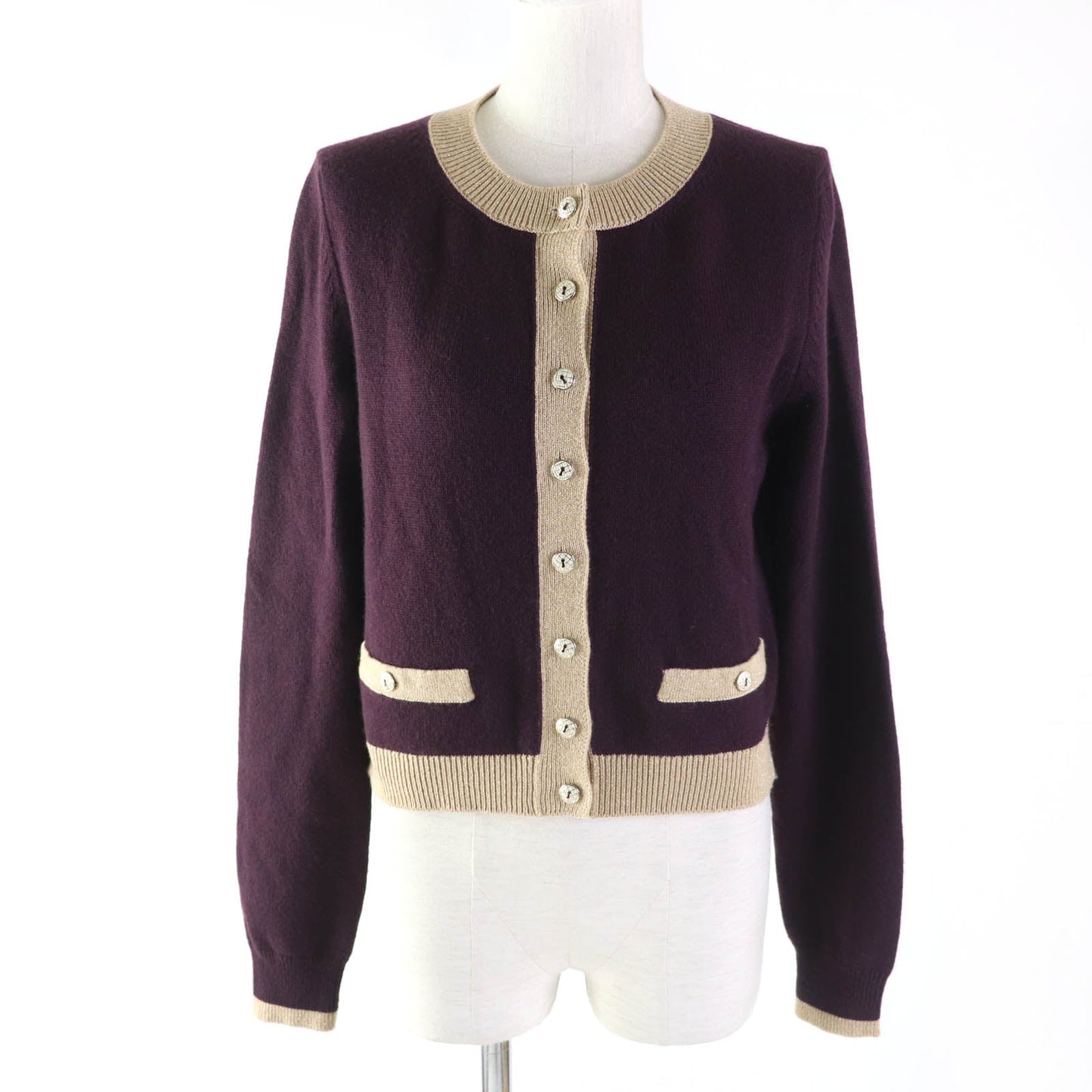 CHANEL cardigan 17A P57065 Main: 98% cashmere, Main: 2% polyester PLUM/GOLDEN BEIGE Women 38