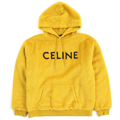 CELINE Hoodie 2Y964925R Outer: 62% alpaca, Outer: 38% wool, Lining: 100% rayon, Rib: 96% cotton, 4% polyurethane, Filling: 100% polyester Mustard Black Fuzzy wool loose fit hoodie mens L