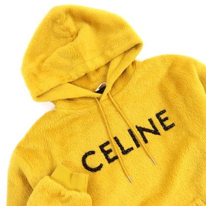 CELINE Hoodie 2Y964925R Outer: 62% alpaca, Outer: 38% wool, Lining: 100% rayon, Rib: 96% cotton, 4% polyurethane, Filling: 100% polyester Mustard Black Fuzzy wool loose fit hoodie mens L