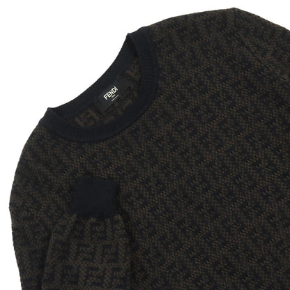 FENDI knit FZX034 AKFS Main: 54% wool, Main: 39% cotton, Main: 7% cashmere Brown black GIROCOLLO FF DETAIL KNIT mens 54