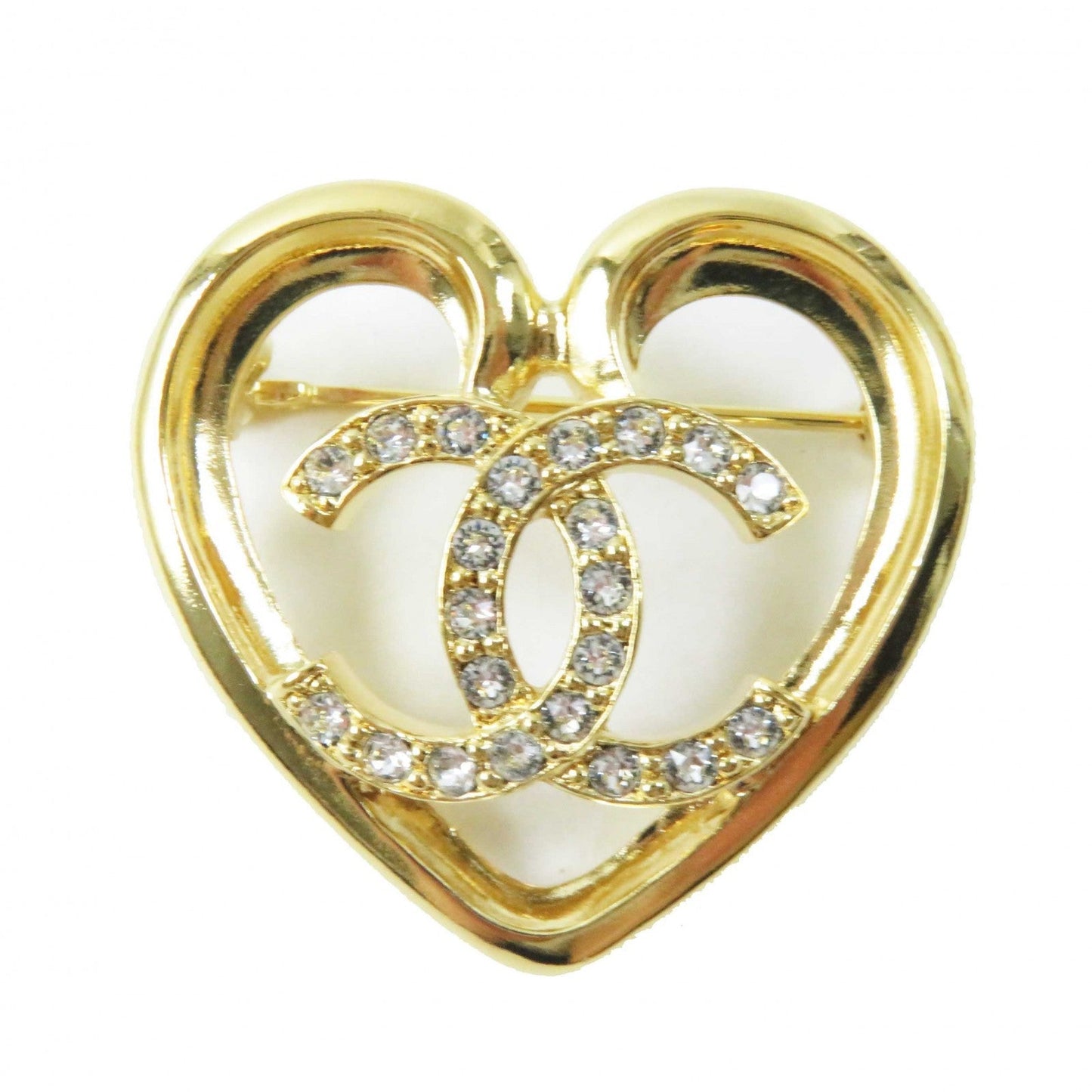 CHANEL Brooch F23C Gold Plated, Rhinestone gold COCO Mark Heart Mark Women