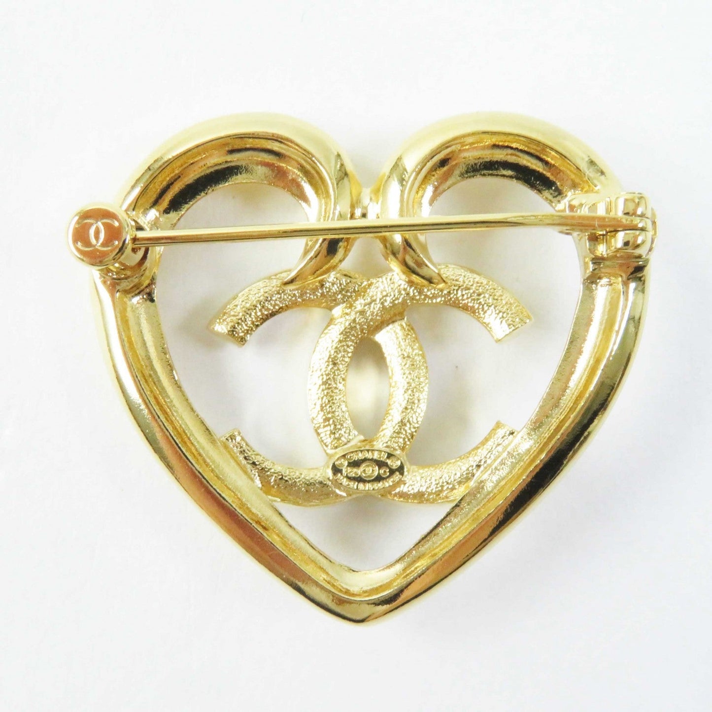 CHANEL Brooch F23C Gold Plated, Rhinestone gold COCO Mark Heart Mark Women