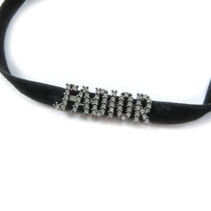 Christian Dior choker Metal, Velour Black Silver Rhinestone logo Women