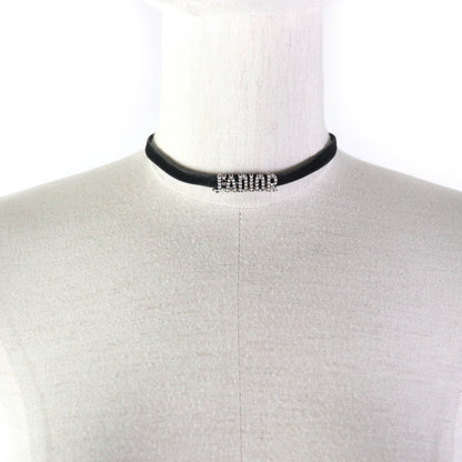Christian Dior choker Metal, Velour Black Silver Rhinestone logo Women