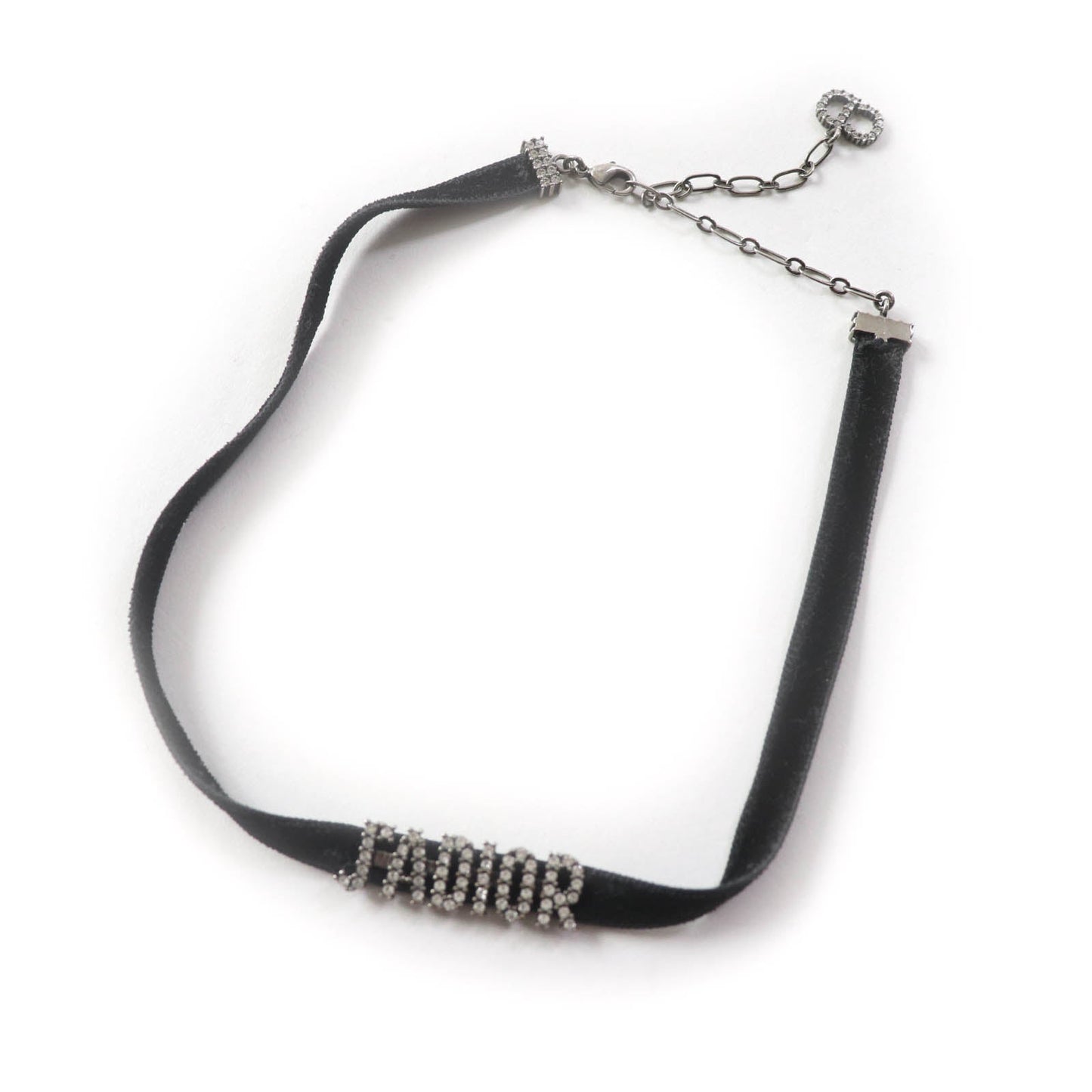 Christian Dior choker Metal, Velour Black Silver Rhinestone logo Women