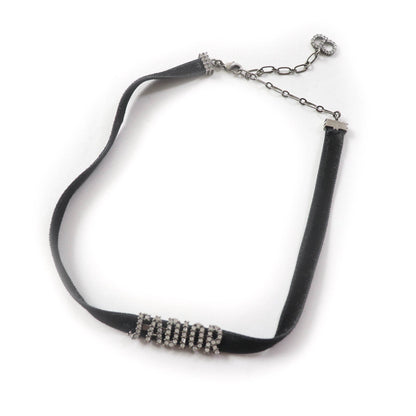 Christian Dior choker Metal, Velour Black Silver Rhinestone logo Women