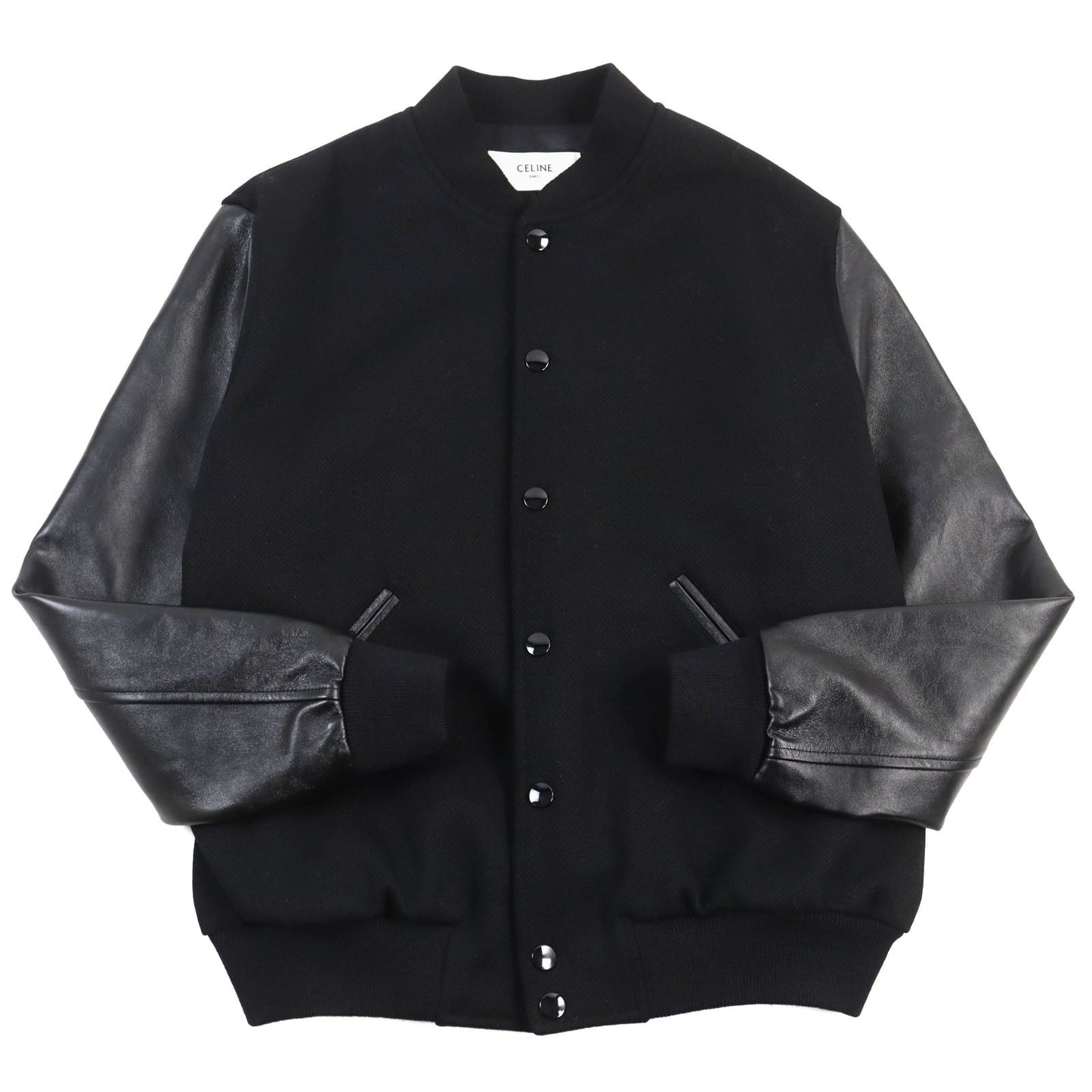 CELINE Stajan 2V09M896C Main: 90% wool, Main: 10% nylon, Main: leather, Part: 100% rayon black BOY DOLL TEDDY JACKET IN TEXTURED WOOL mens 48