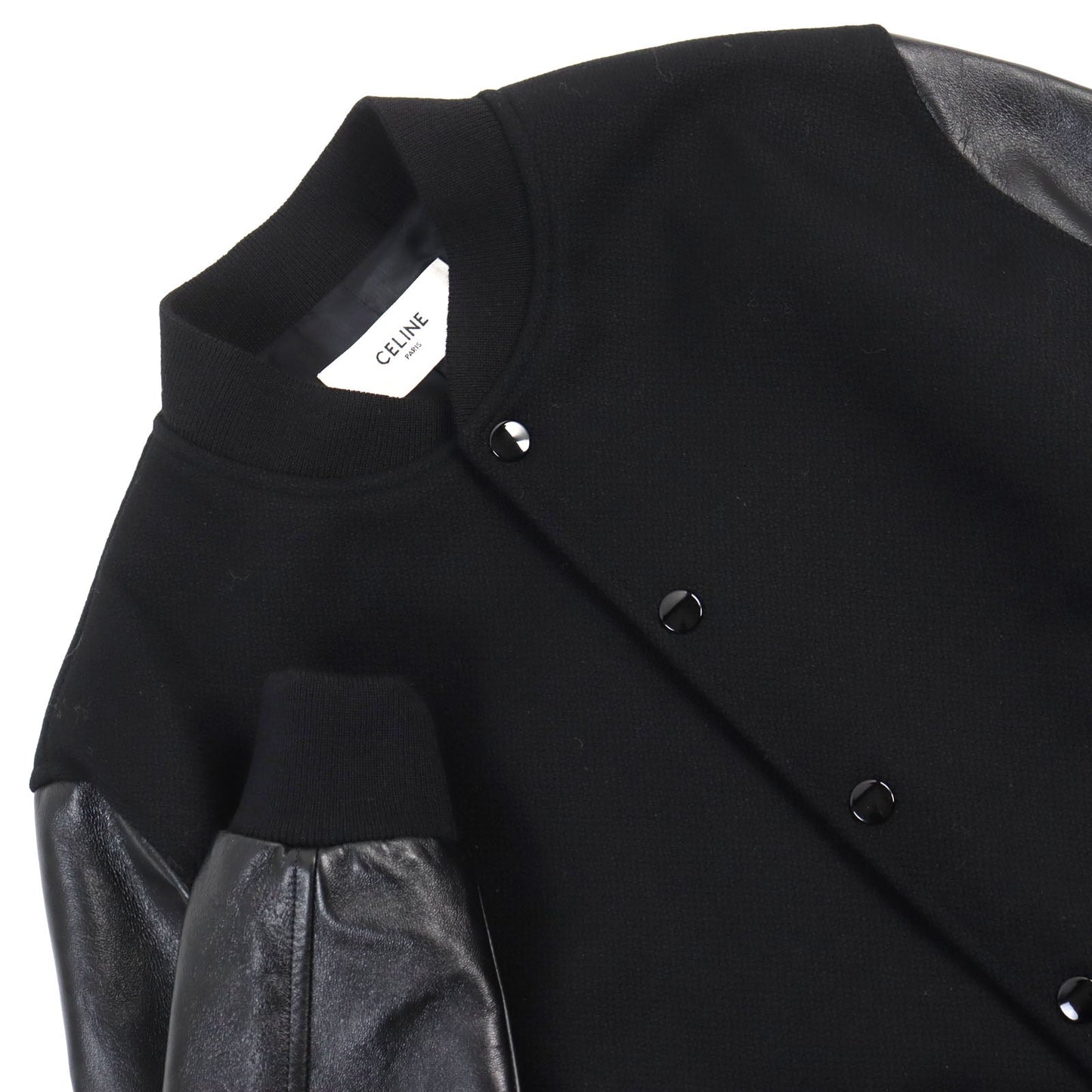 CELINE Stajan 2V09M896C Main: 90% wool, Main: 10% nylon, Main: leather, Part: 100% rayon black BOY DOLL TEDDY JACKET IN TEXTURED WOOL mens 48