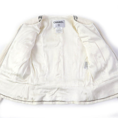 CHANEL No color jacket 03P P23760 Outer: 56% cotton, Outer: 44% linen, Lining: 95% silk, Lining: 5% elastane (polyurethane) Off-white black Women 34