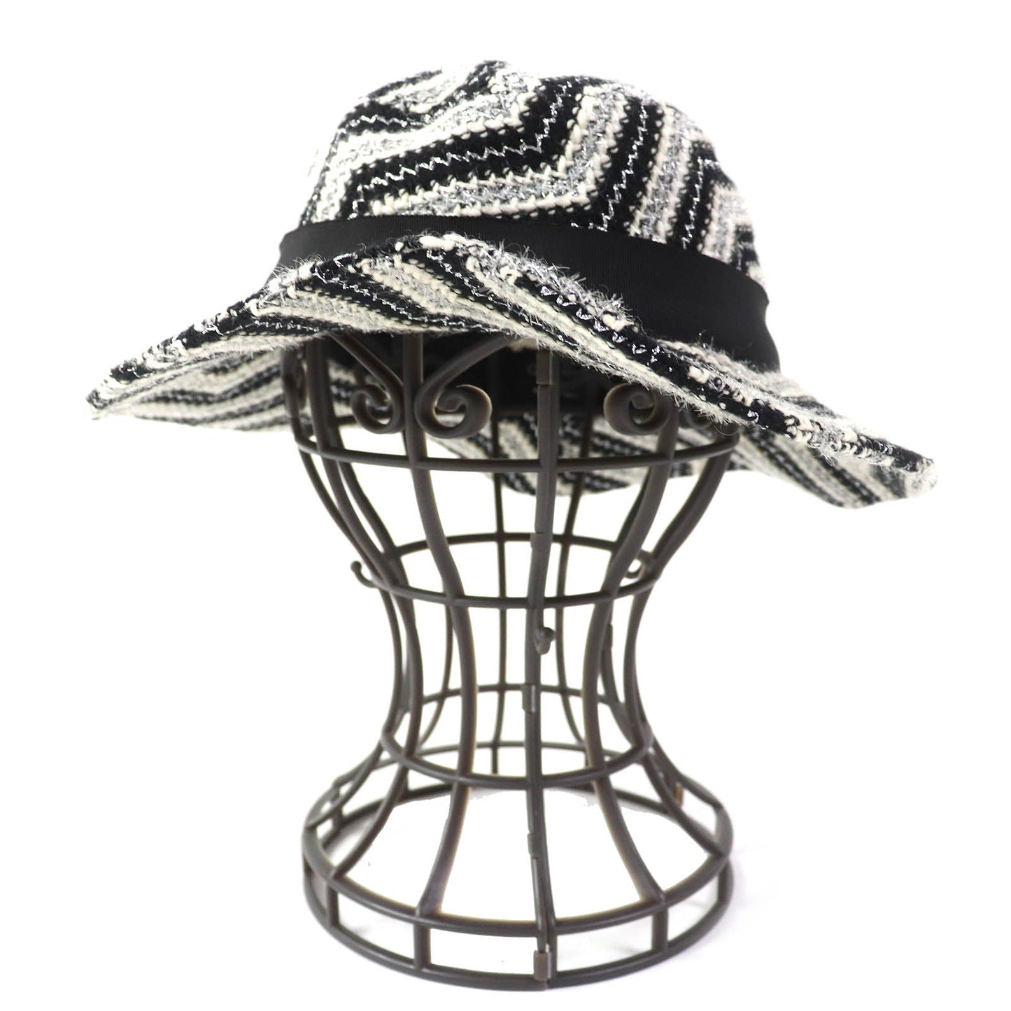 CHANEL hat 47% wool, 42% acrylic, 10% other, 1% cupra Black White Silver Women 57