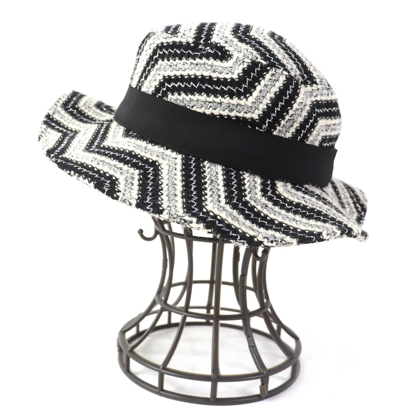 CHANEL hat 47% wool, 42% acrylic, 10% other, 1% cupra Black White Silver Women 57