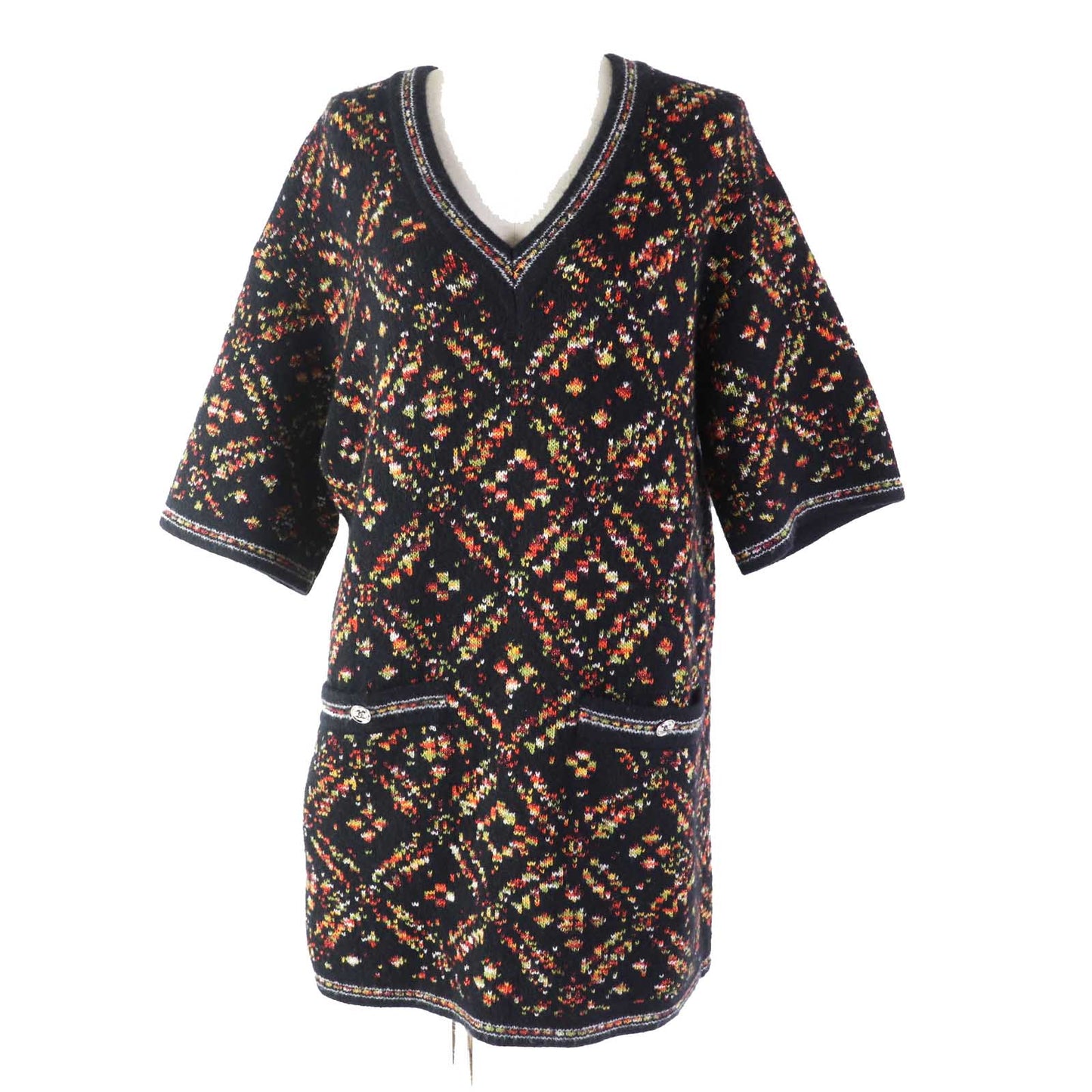 CHANEL one piece 23A P75387 Outer material: 75% wool, Outer material: 13% silk, Outer material: 9% cashmere, Outer material: 2% polyester, Outer material: 1% cotton Black multicolor Women 34