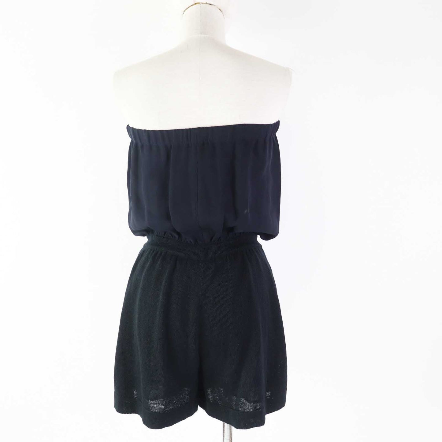 CHANEL overalls P40728 Outer: 85% linen, Outer: 15% nylon, Lining: 94% silk, Lining: 6% polyurethane, Part: 100% silk Navy black Women 34