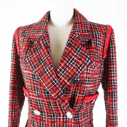 CHANEL Tsunagi 20S P64165 Outer: 91% silk, Outer: 8% polyamide (nylon), Outer: 1% polyester, Lining: 100% silk Red black Women 34